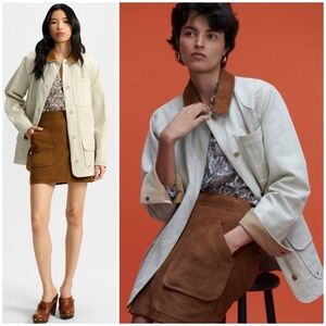 NWT Veronica Beard Abbas Barn Jacket in Oatmeal Suede Collar SZ XS